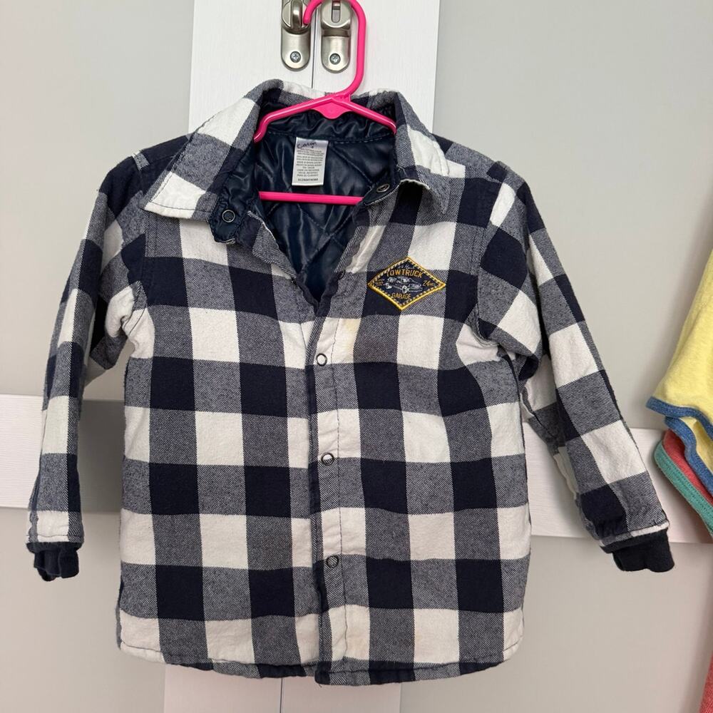 Kids Navy Buffalo Plaid Quilted-Lined Flannel Shirt Jacket Size 4